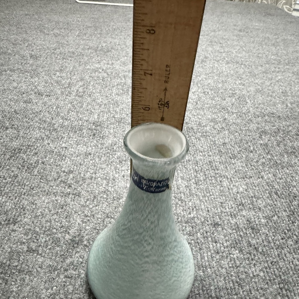 MURANO LAVORAZIONE ART GLASS BUD VASE SKY BLUE GREEN WHITE SWIRL PATTERN - Picture 9 of 12